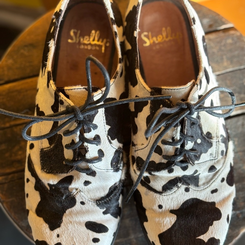 Shellys London Cow Print Lace-Up Shoes